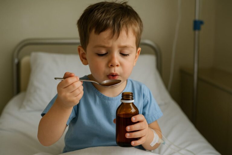 a child taking iron,